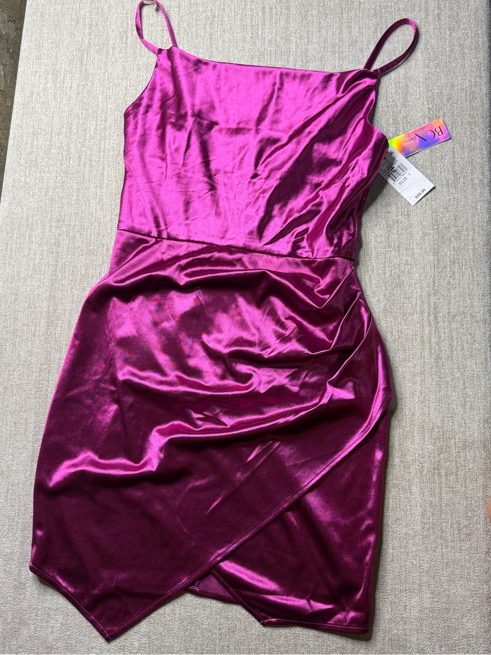 BCX Satin Mini Dress in Fuchsia